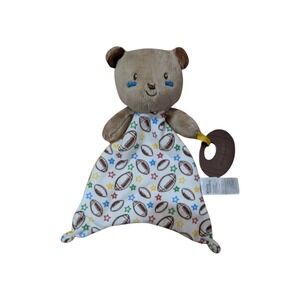 Baby Starters Plush Bear Lovey Football  Star Print‎ Satin Back knotted Rattle